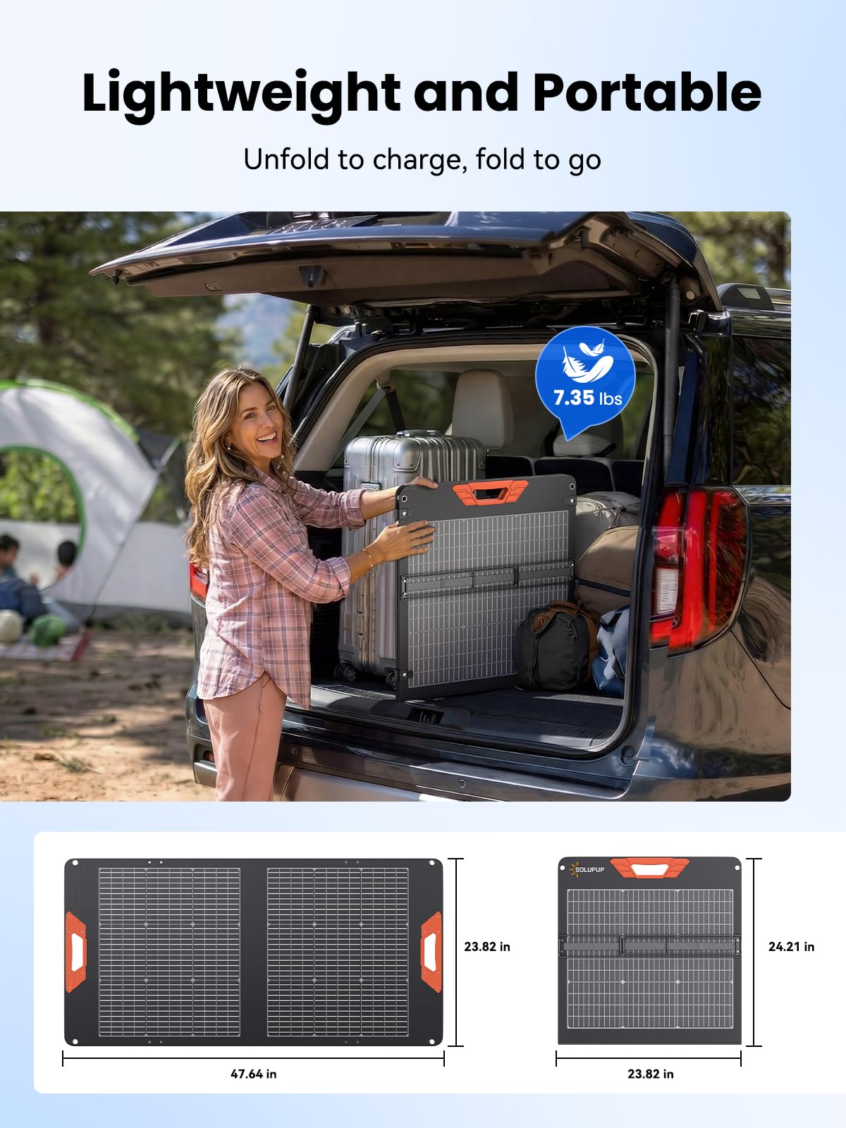 SOLUPUP Pannello solare portatile da 100 W per centrali elettriche, efficienza del 24%, pannelli solari bifacciali con uscita MC4, cavo 5 in 1, caricabatterie solare pieghevole impermeabile per camper