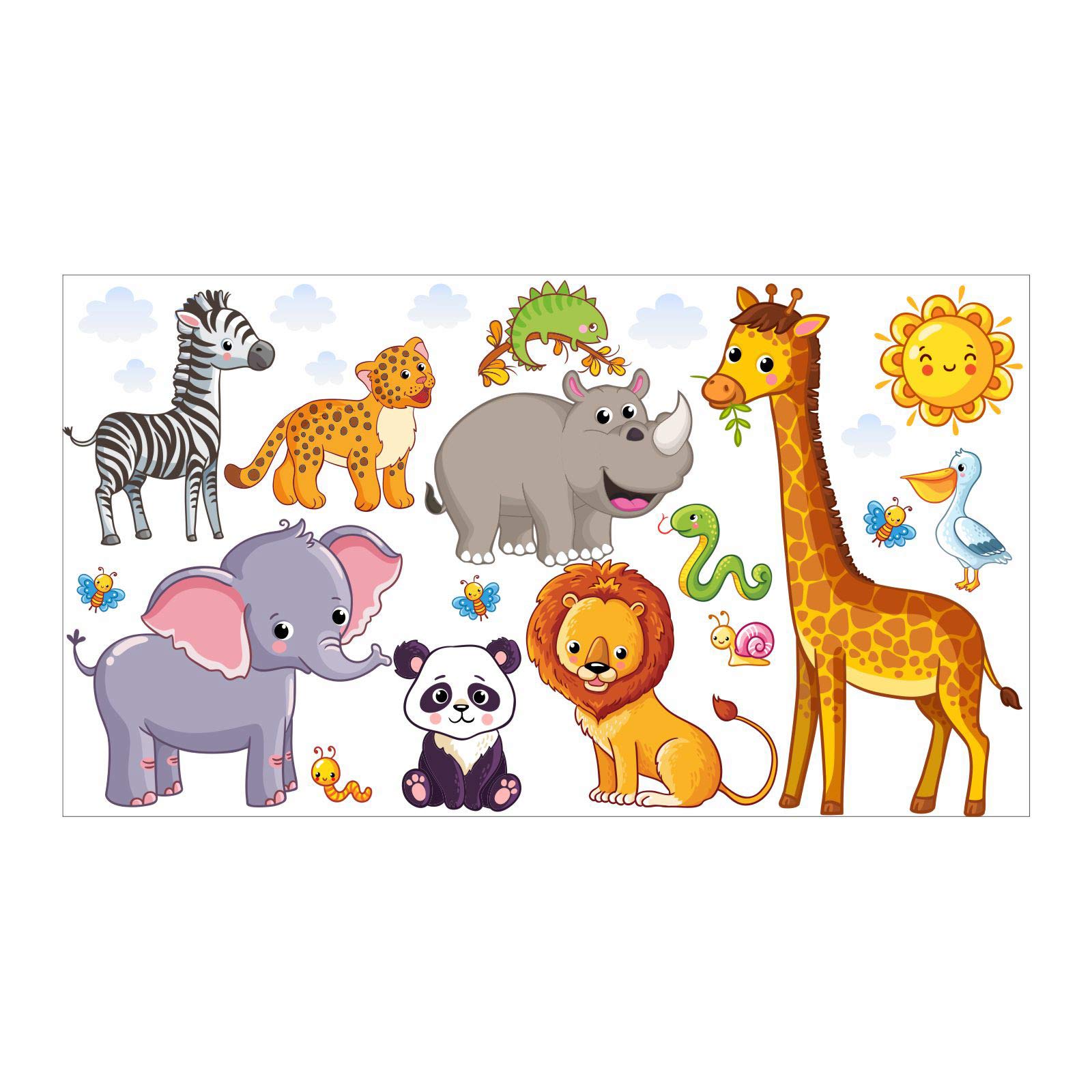 Nikima 080 - Adhesivo decorativo para pared de habitación infantil, diseño de elefante, león, jirafa, en 6 tamaños, para habitación infantil, pegatina y pegatinas, diseño de chica, tamaño 2000 x 1120