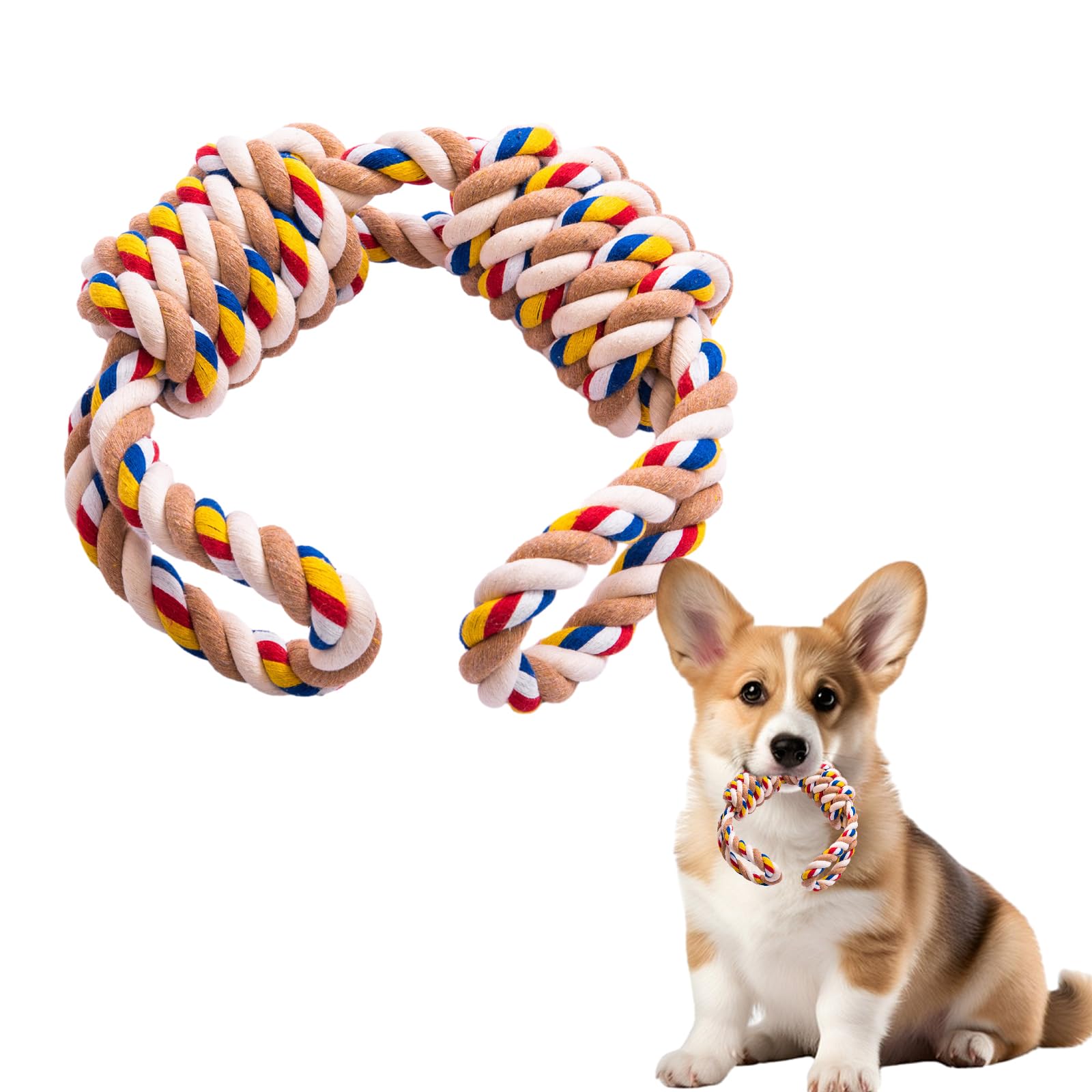 PLUSHCEWT Juguetes de Cuerda para Perros Indestructibles,Cuerda de algodón Natural para Perros,60 cm/23.62 Pulgadas 2 Nudos Juguete Resistente para Perros para la Limpieza de los Dientes