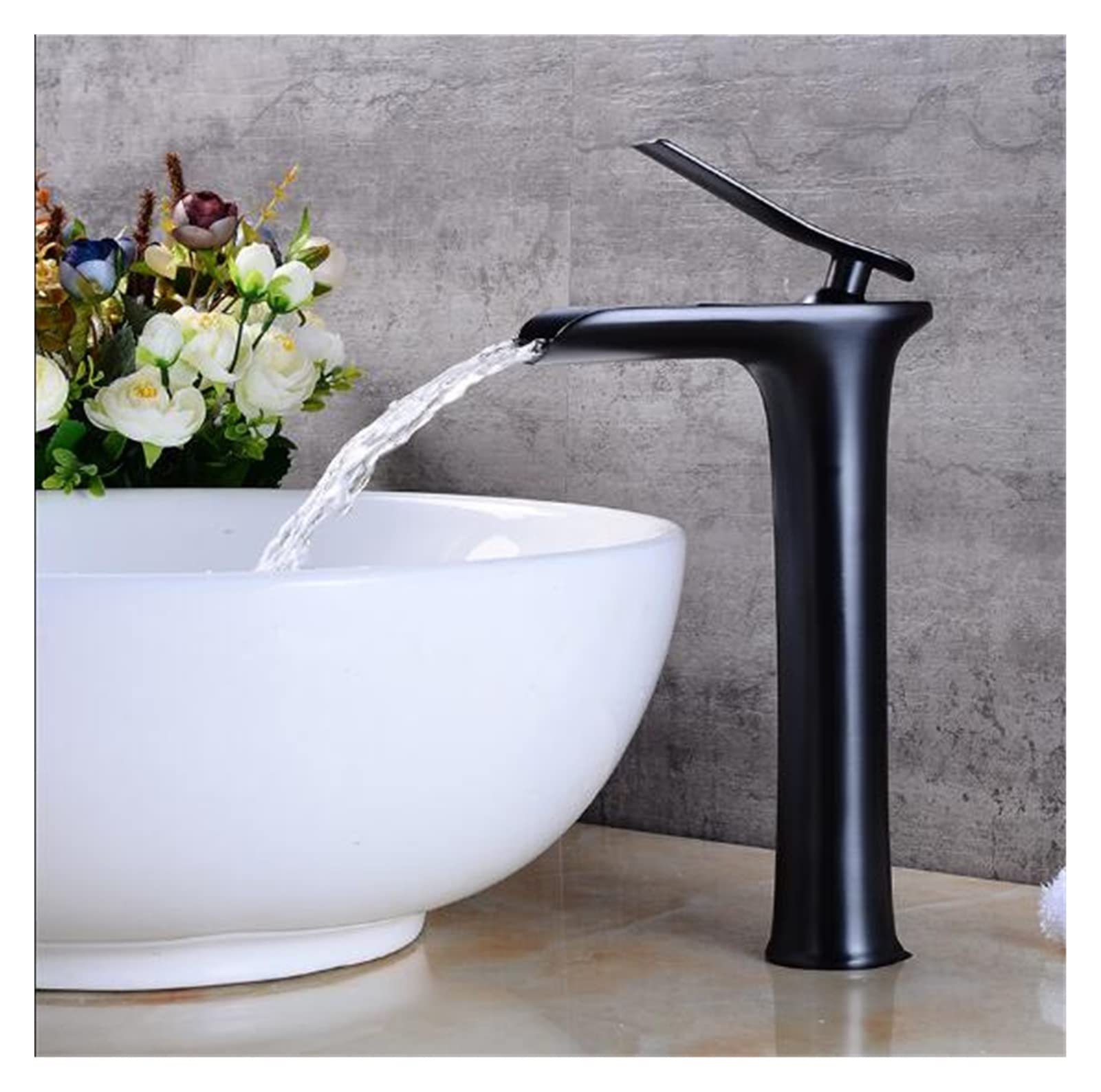 Mooilko Black Tall Antique Basin Faucets Waterfall Faucet Bathroom Faucet Single Handle Basin Mixer Tap Bath Antique Faucet Brass Sink Water Crane Easy To Install(Black Tall)