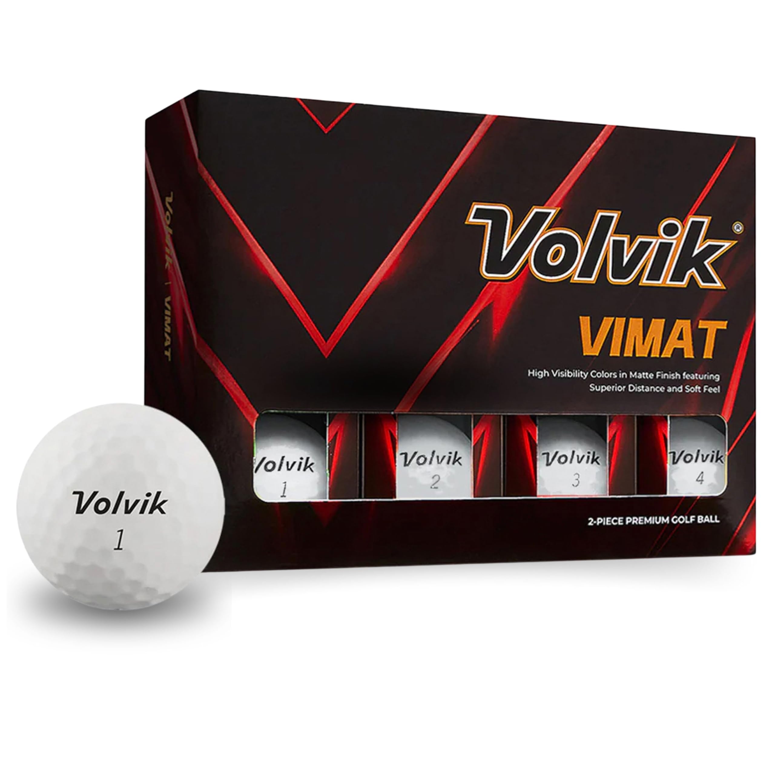Volvik ViMat White Golf Balls – New for 2025, 85 Compression, Matte, 2 Piece Single Core, Enhanced Control, 12 Pack