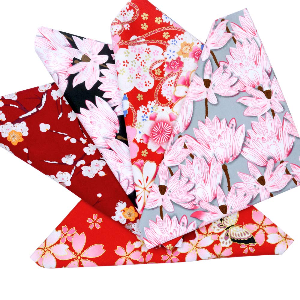 5 piezas de tela de algodón para manualidades cuadrados, 50 x 50 cm (50 x 50 cm), colorido estilo japonés de algodón para envolver cuadrados de tela para coser patchwork