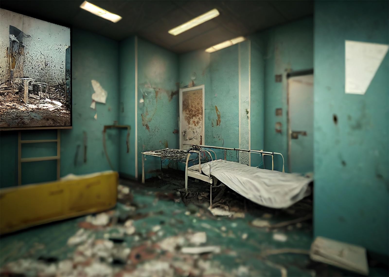 17x10FT (5.2x3m) Stanza Ospedaliera Turchese Vuota Sfondo Fotografico