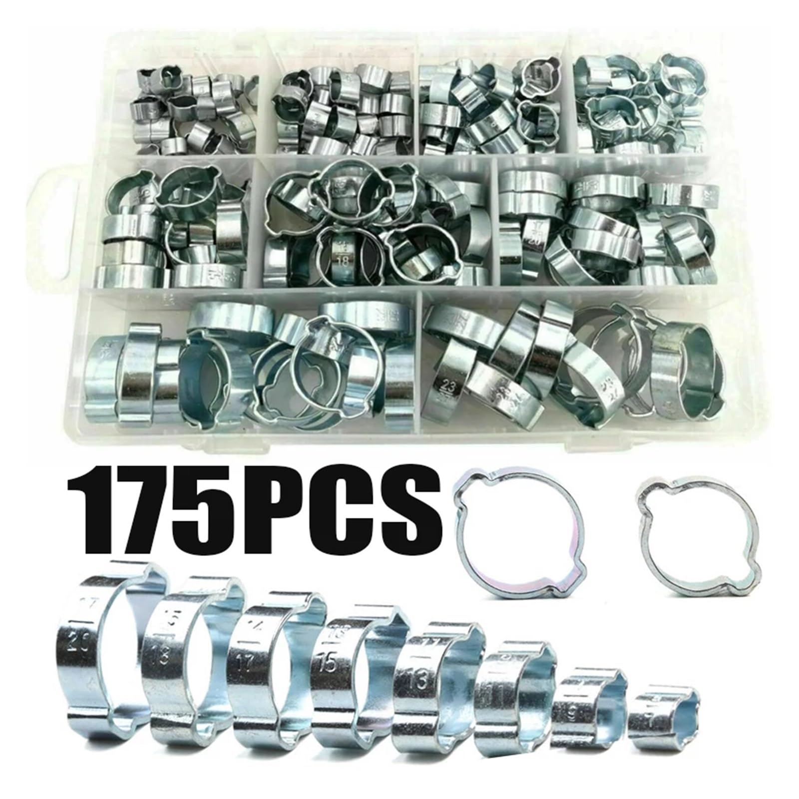 175 Pz 7-27mm Fascetta stringitubo Doppie orecchie Morsetto A vite senza fine Tubo dell'acqua del carburante Morsetti for tubi Clip Tubo flessibile del carburante Morsetti Kit