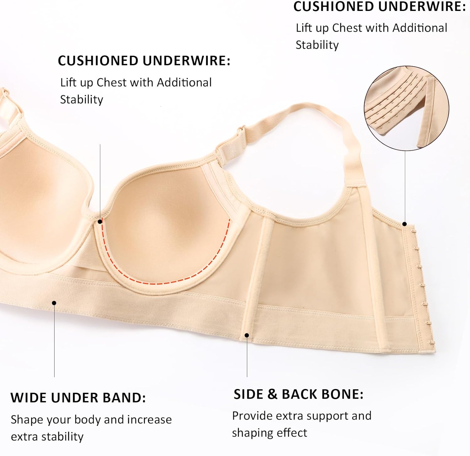 HACI Push Up Bra Smooth Back Fat Plus Size Full Coverage Underwire V Neck T-Shirt Everyday Supportive - Image 4