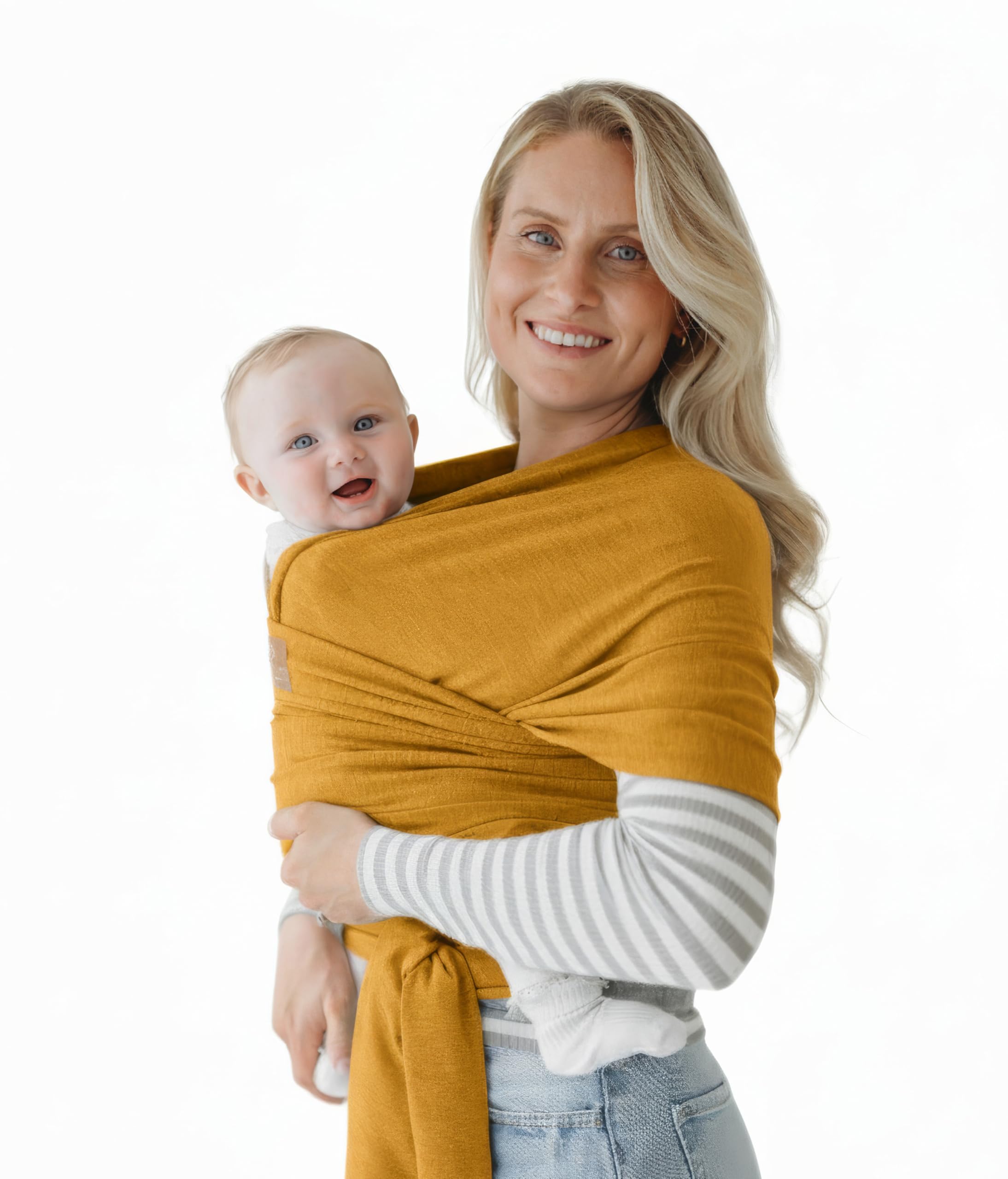 Fascia da neonato a bambino, 3-15,9 kg, morbida ed elastica, sicura testata per la sicurezza, a mani libere, fascia per neonati (giallo senape)