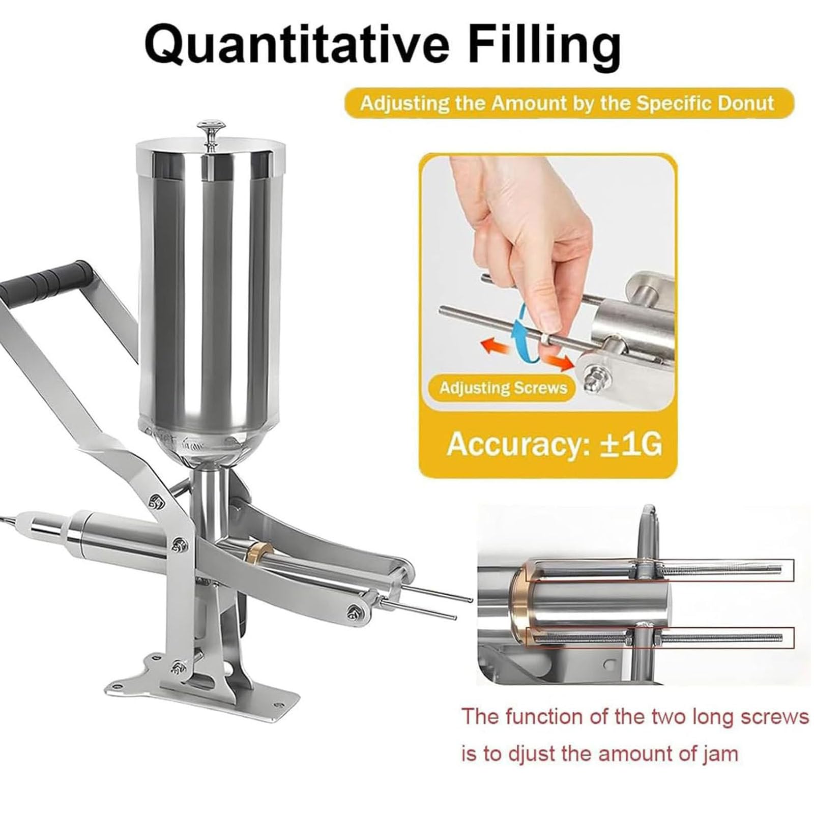 Máquina de llenado de mermeladas, llenado manual de acero inoxidable con 4 boquillas antigoteo para churros, donas y relleno de frutas, capacidad de 5 litros, resistencia al calor de 120 °C