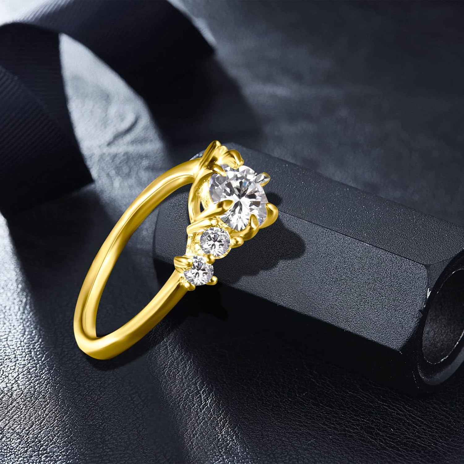 5-stone Round Moissanite Engagement Ring 925 Sterling Silver 10K 14K 18K Solid Gold Moissanite Eternity Wedding Band with Engraving