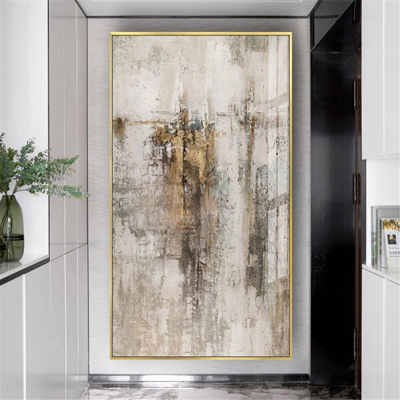 HOLEILUCK Nowoczesny abstrakcyjny obraz olejny, sztuka ścienna, obraz na płótnie, złoty mural zdjęcia do domu, salonu, hotelu, dekoracja ścienna, 75 x 160 cm, bez ramy