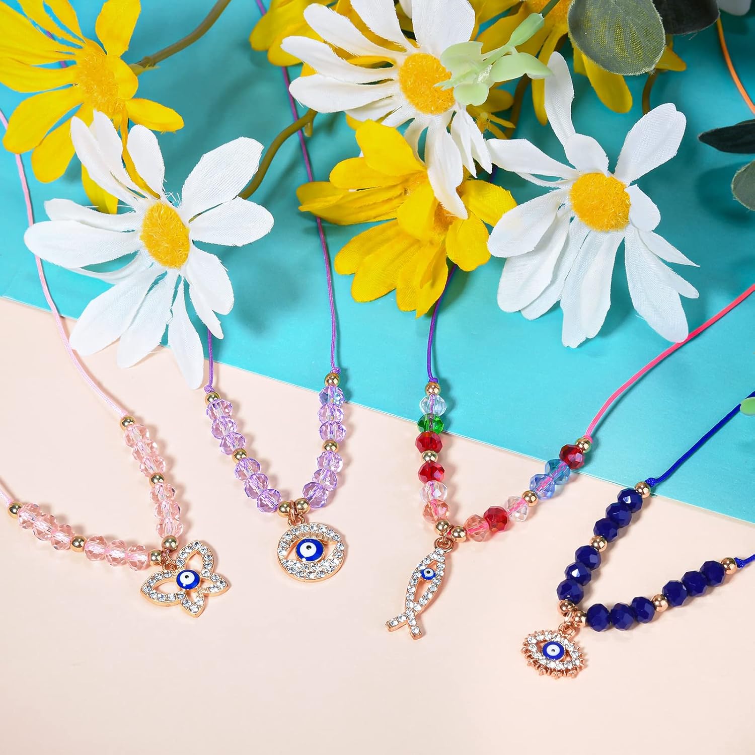 Miniatura 2 de Tacobear 24Pcs Evil Eye Bracelets Necklace Kit Women Teen Girl Jewelry Gift Bulk Adjustable String Crystal Alloy Handmade Braided Friendship