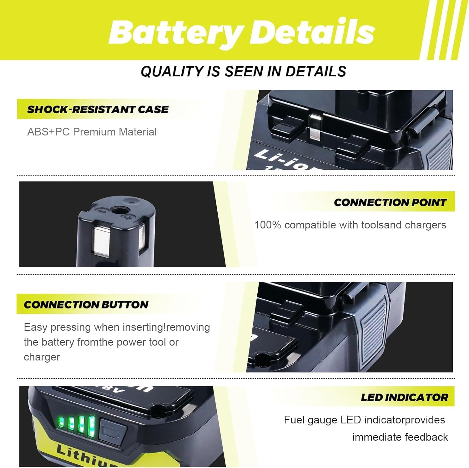 Totoplus Replacement for Ryobi 18V Battery: 18V 4.0Ah Lithium-ion Compatible with Ryobi P102 P103 P105 P107 P108 P109 P122 Cordless Power Tools 2 Pack