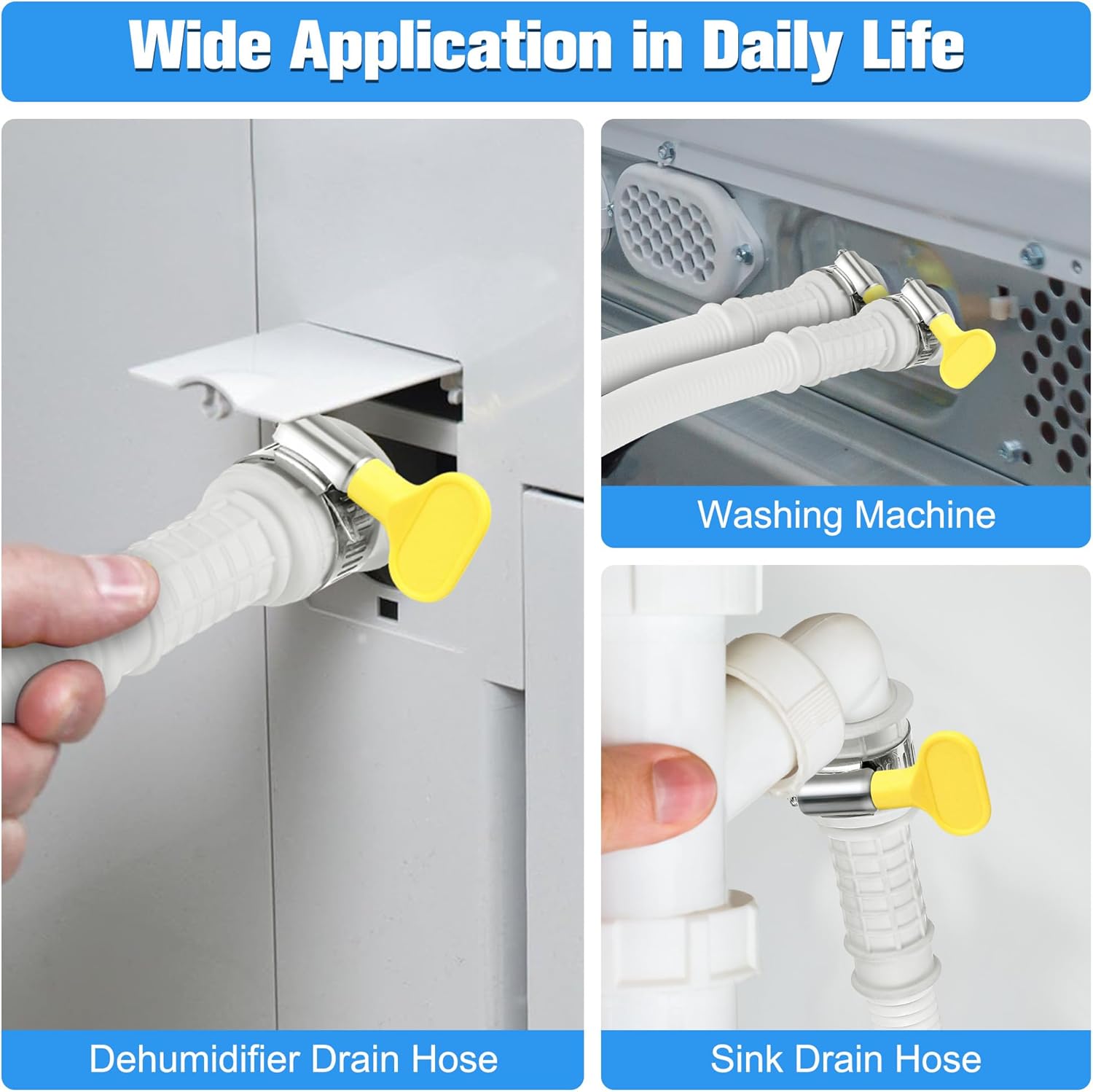 Saillong Patent Pending Dehumidifier Drain Hose, 13FT, 3/4 Inch FHT, with Cuttable Rubber Adapter and Connect Clamp, Flexible Universal Drain Hose for Most Dehumidifier Air Conditioner Brands(White)