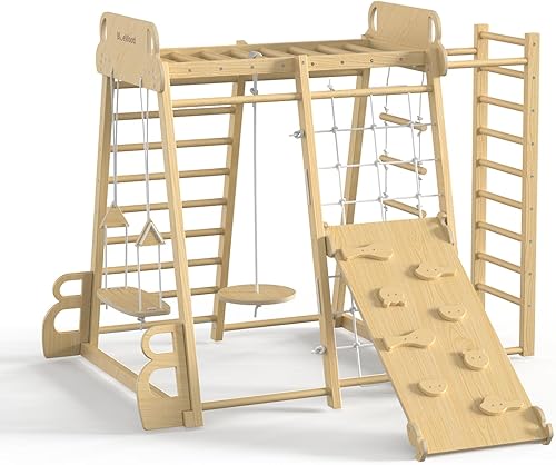 Miniatura 8 de Zona de juegos interior mejorada 9 en 1, gimnasio de la selva, juguetes de escalada para niños, filosofía Montessori estilo Waldorf, conjunto de