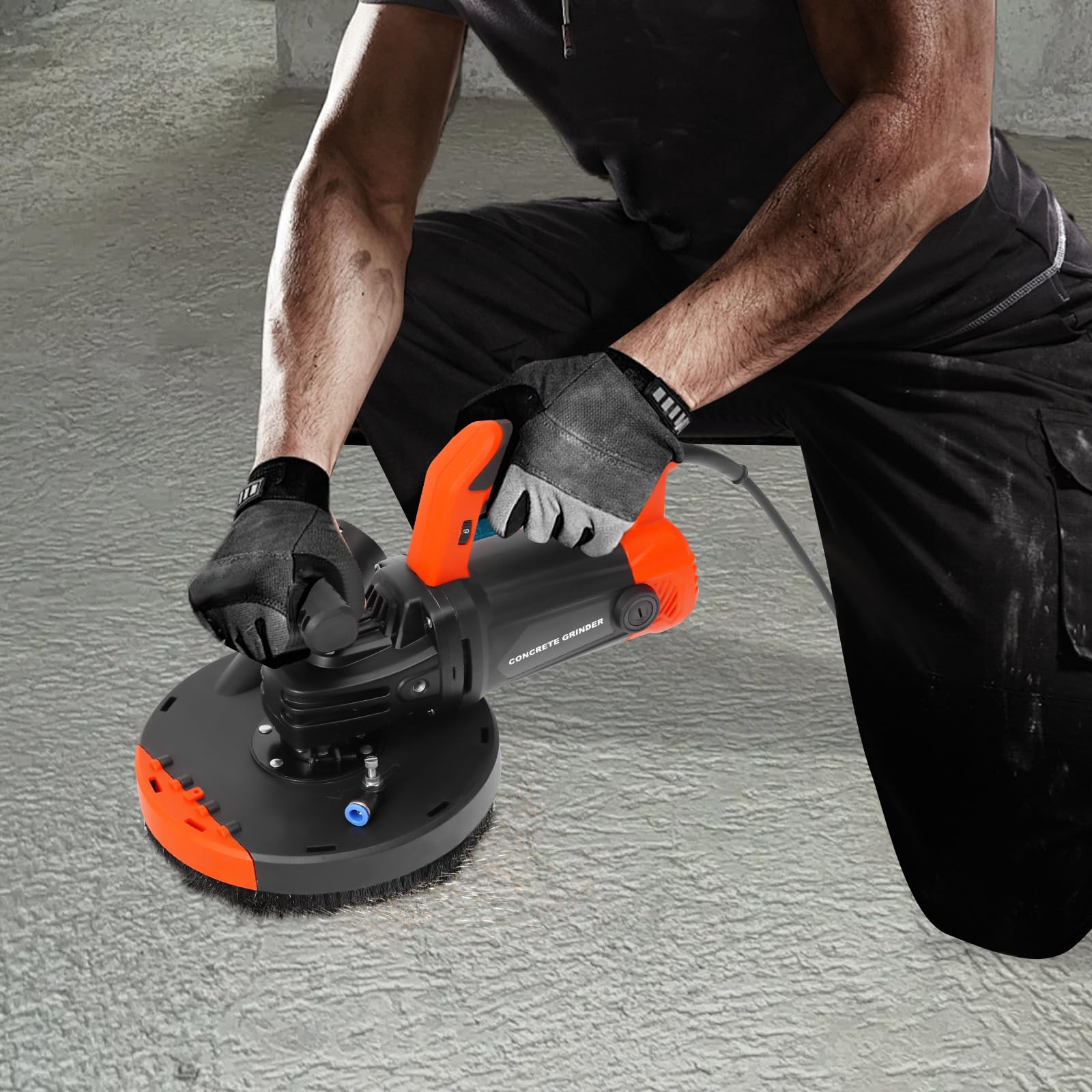 Juego de lijadora de hormigón de 5000 W, con aspiración, 180 mm, 6 niveles de regulación de velocidad, 230 V, fresadora de hormigón para paredes, suelos, esquinas