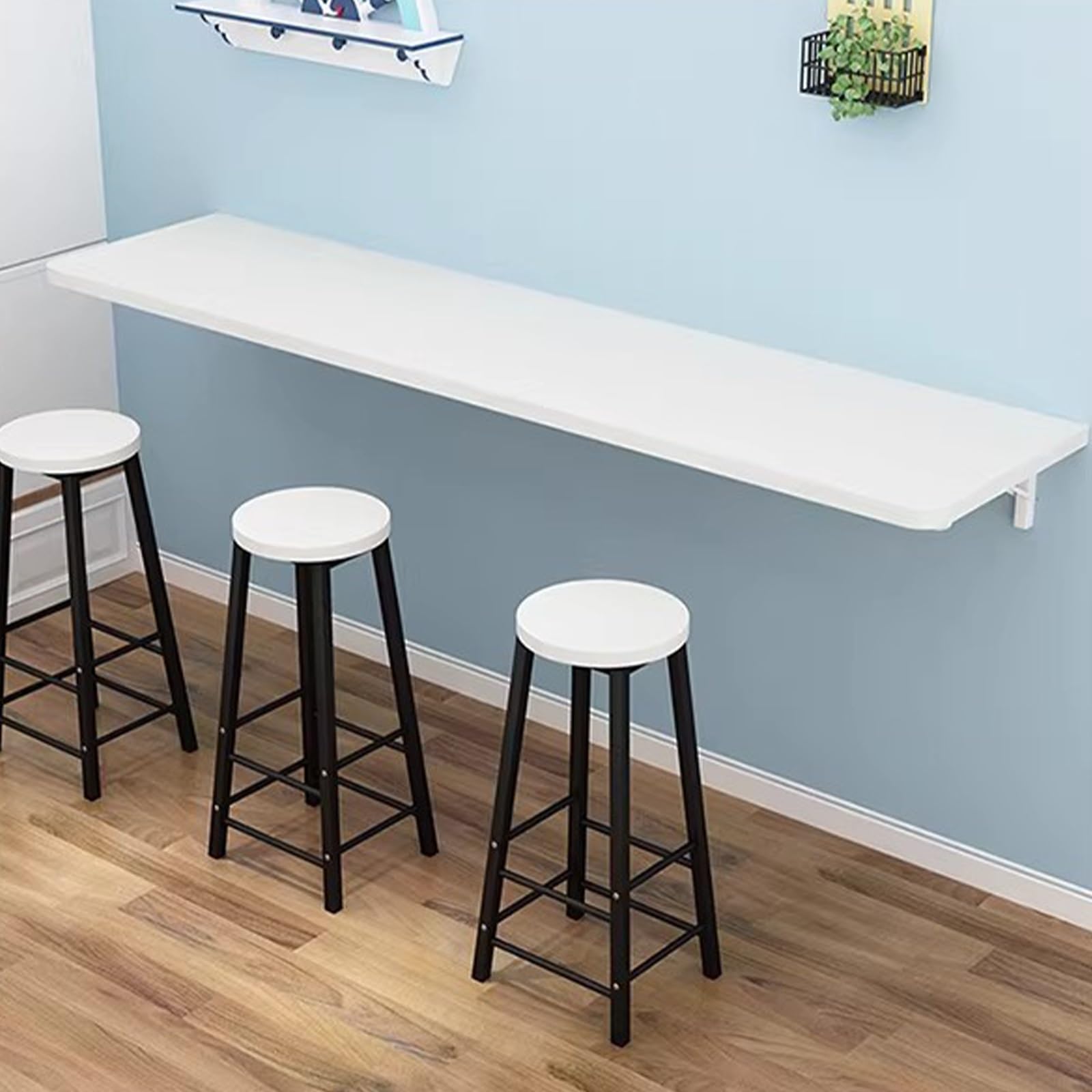 GDMDPTE Modern Wall-Mounted Folding Bar Table - Slim Design Workbench for Home Office & Cafe Use - Stylish White 40cm (15.7in) Space-Saving Solution