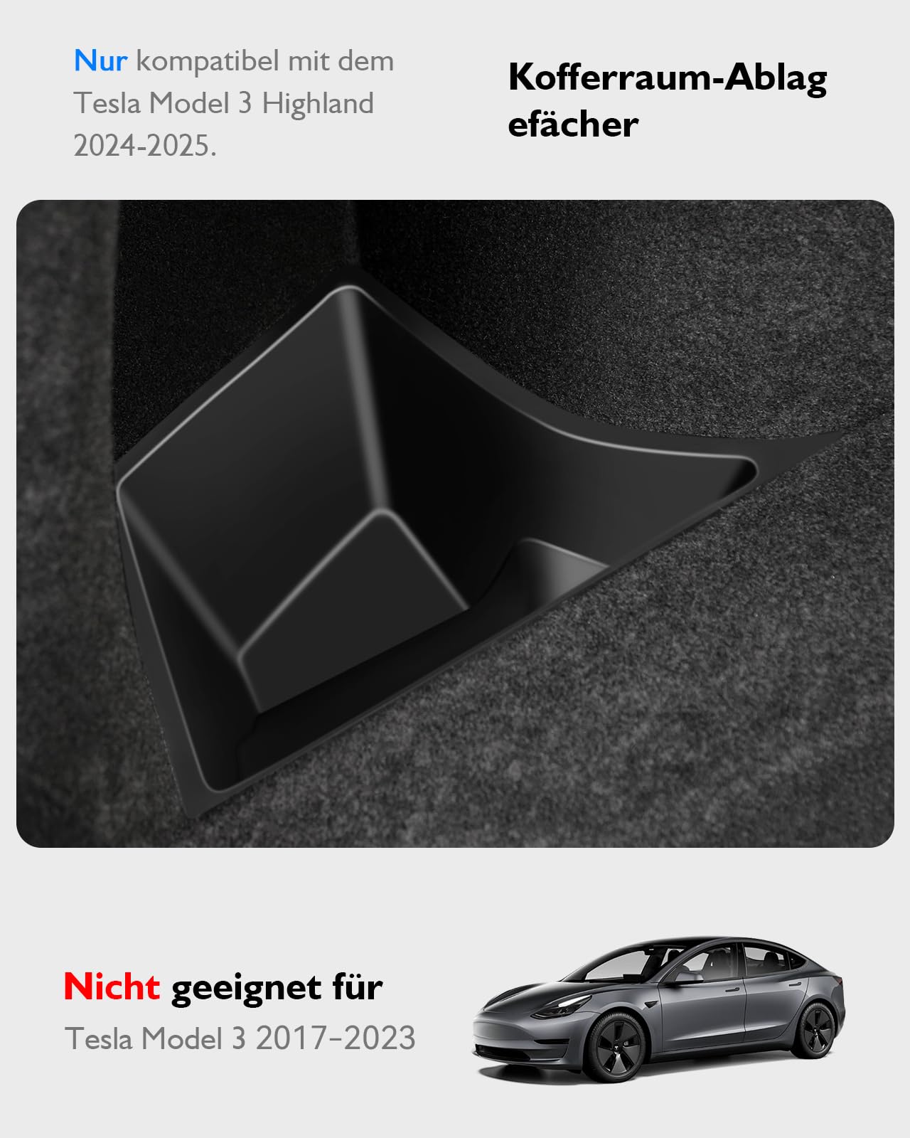 2Pcs Exquisit Kofferraum Organizer für Tesla Model 3 Highland 2024-2026,【Unterteiltes Design】 TPE Kofferraum Seitenbox Aufbewahrung mit Teppichrand, Wasserdicht Schmutzabweisend (Schwarz)