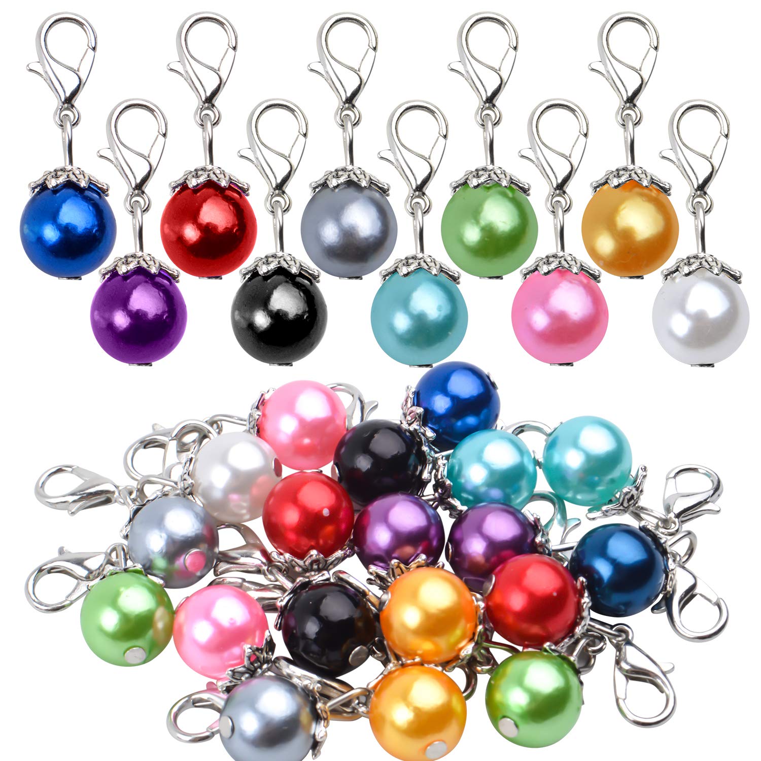 AylifuAylifu Clip-On Charms, 20pcs Colorful Pearl Dangle Charms Pendant Drop Beads with Lobster Clasp Jewelry Making Accessory fit Floating Locket Charms Necklaces - 10 Colors