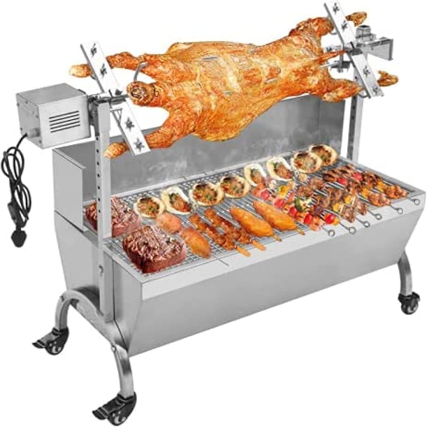 Automatic Electric Barbecue Grill Kit, Universal Outdoor Camping Motor Kit, Rotisserie Rotisserie, Stainless Steel Large Grill for Lamb Rotisserie with Pa