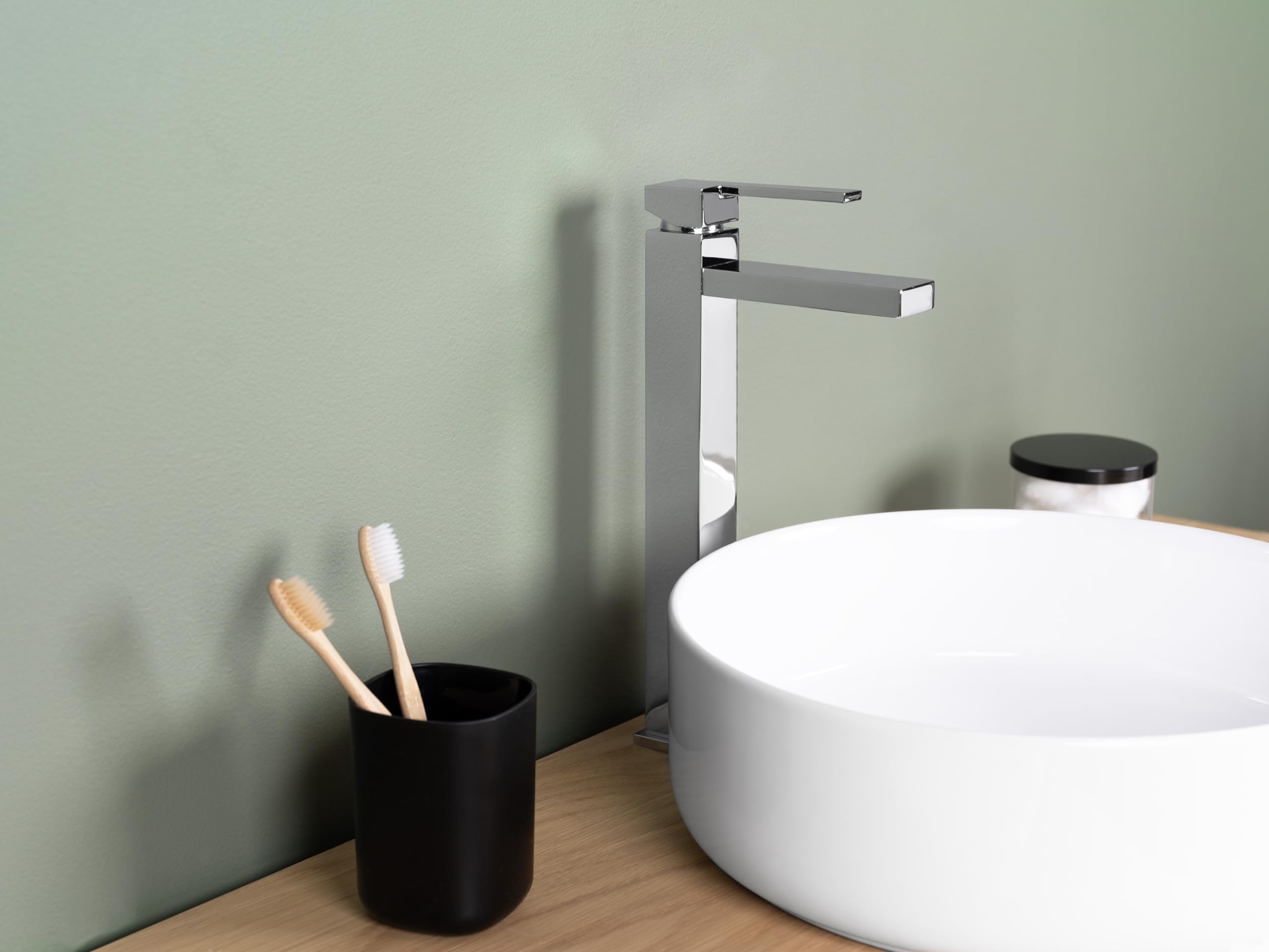 Grifo para Lavabo sobre Encimera CUARTO Cromado | Mezclador Monomando de Cuerpo Alto con Diseño Elegante y Minimalista | Ideal para Lavabos de Apoyo | Cartucho Cerámico Incluido | by EUROSANIT