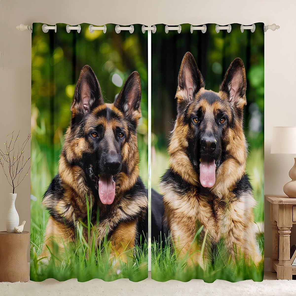 Feelyou Dog Window Drapes German Shepherd Curtains Kids Room Decor Boys Girls Cute Dog Window Curtains Bedroom Living Room 3D Animal Theme Window Treatments 38W X 45L,2 Panels