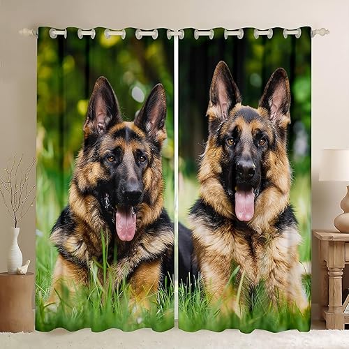 Feelyou Cortinas para ventana de perro, cortinas de pastor alemán para niños y niñas, lindas cortinas de ventana para dormitorio, sala de estar,