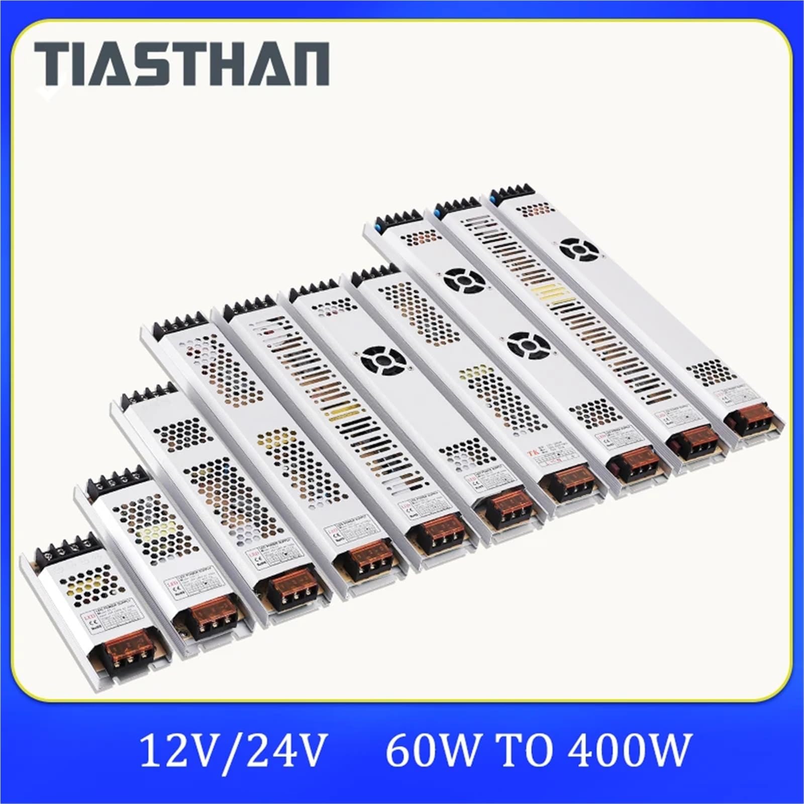 Ultra Thin Power Supply DC 12V 24V Lighting Transformers 60W 100W 150W 200W 300W 400W AC185-240V Driver For LED Strips(TS01-12300S)