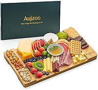 Aujzoo Bamboo Charcuterie Cheese Board with Partitions & Hawaiian Leaves - Serving Tray for Brie, Crackers, Meats & Parties