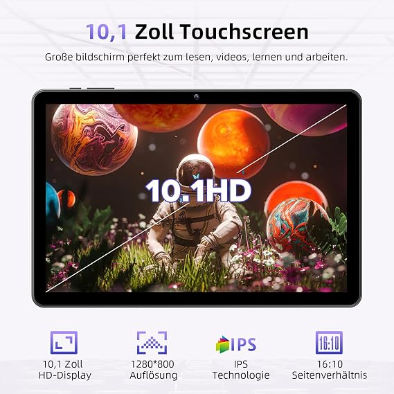 Tablet 10 Inch Android 15 Tablets with Case Unisoc T30 Quad-Core 18GB RAM + 128GB ROM + 1TB TF 1280x800 HD IPS Display 5MP + 8MP Dual Camera 6000mAh WiFi 6 BT 5.0 Widevine L1 (K30)