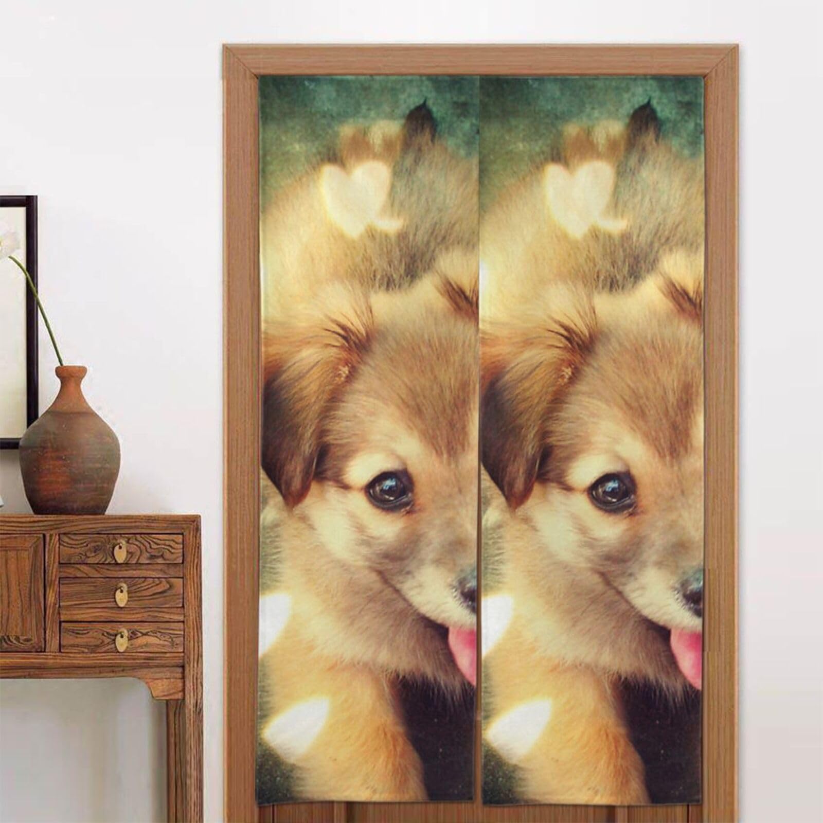 Rideaux de fenêtre japonais Noren 86x142 cm motif chiot pelucheux