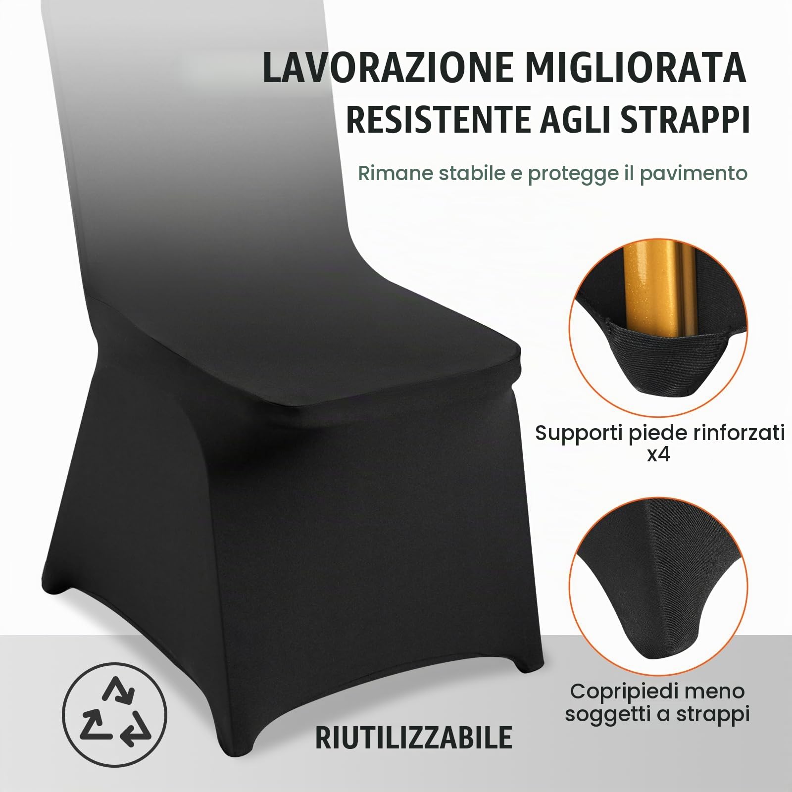 VEVOR Coprisedie Pieghevoli Spandex Elasticizzato, Coprisedie Universali, Fodere Protettive Lavabili Rimovibili, Matrimoni, Vacanze, Banchetti, Feste, Celebrazioni, Sala da Pranzo (30 Pezzi Nero)