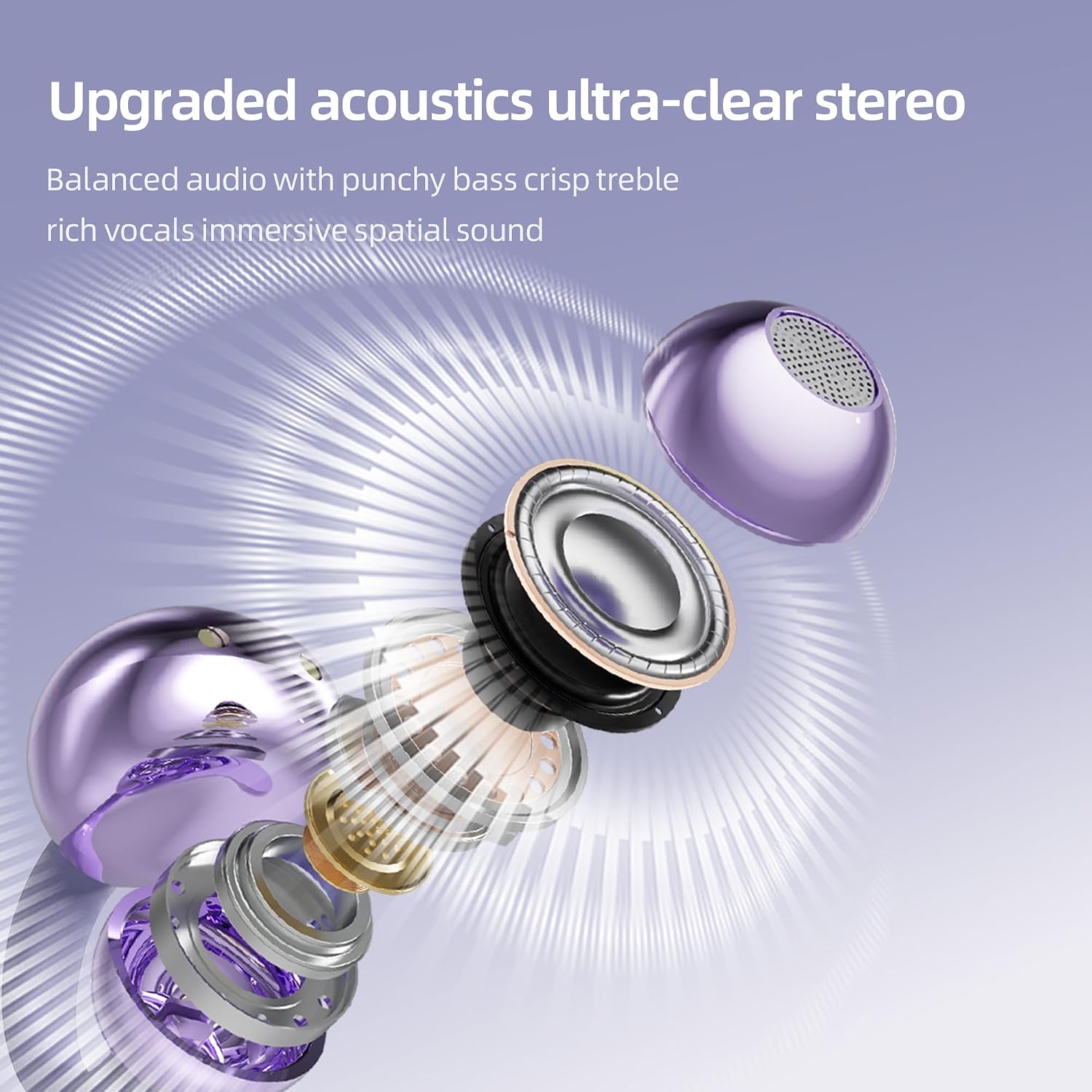 Clip On Earbuds Bluetooth 5.4 Wireless Earbuds with Built-in Microphone Lightweight Design Deep and Powerful Sound Suitable for Gym Running and Workout（Purple）