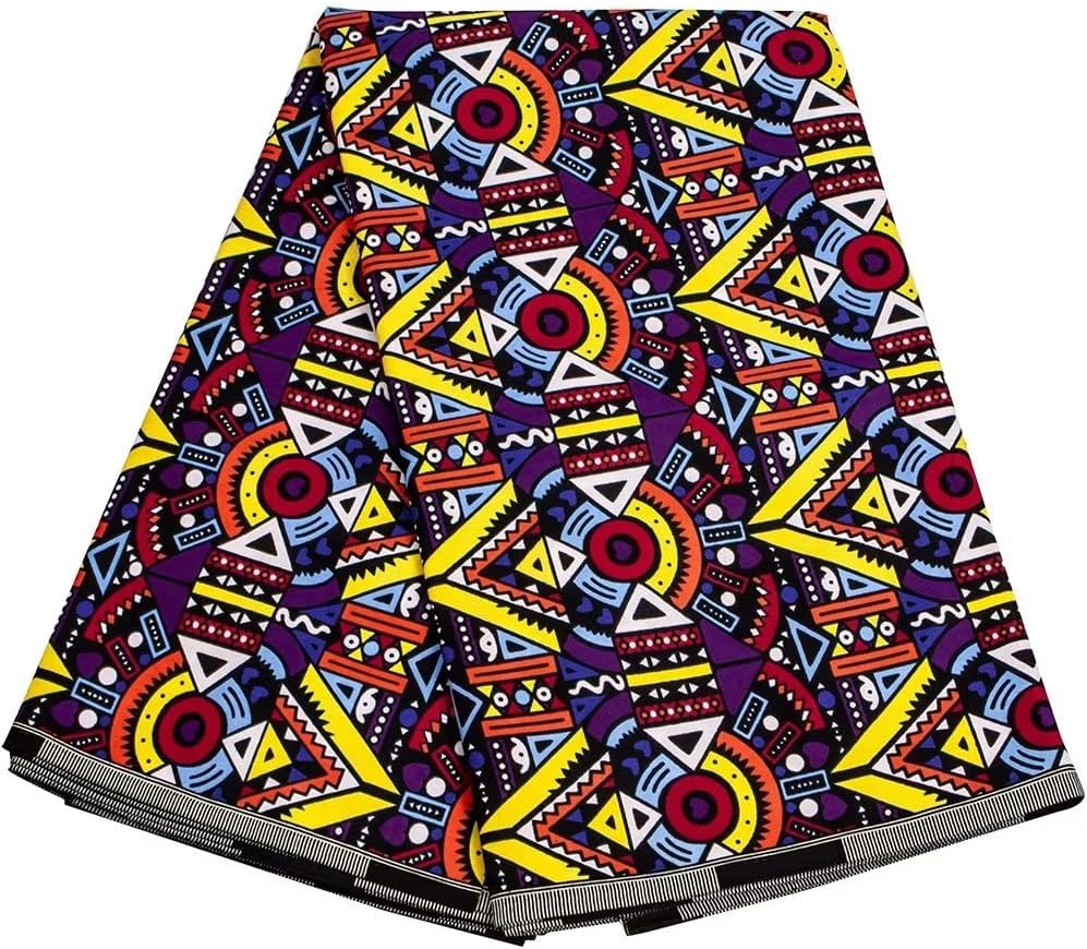 BintaRealWax African Fabric 100% Cotton Kente Cloth 6 Yards African American Ankara Print Wax Fabric for Dashiki Dress