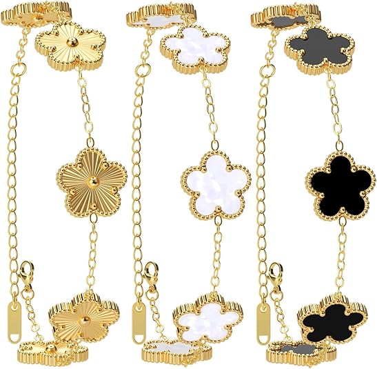 Lucky Clover Bracelet Set – Gold/White/Black
