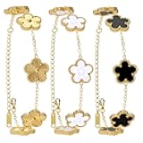 18K Gold Plated Clover Bracelet Dupes Gold/White/Black Bracelet Set for Women Flower Leaf Lucky Clover Bracelets Trendy Jewelry Birthday Gifts for Women/Mon/Friends