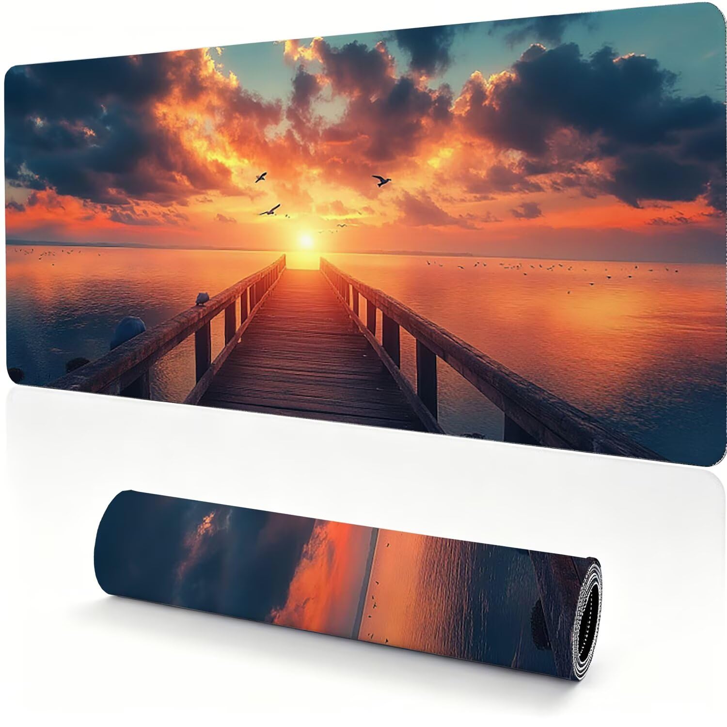 Tappetino Mouse Gaming XXL, Mousepad 1200x600x4mm spiaggia Tramonto 0x0-197 | Tappetino Scrivania con Base in Gomma Antiscivolo Bordi Cuciti per Computer, PC, Migliora la Precisione e la Velocità