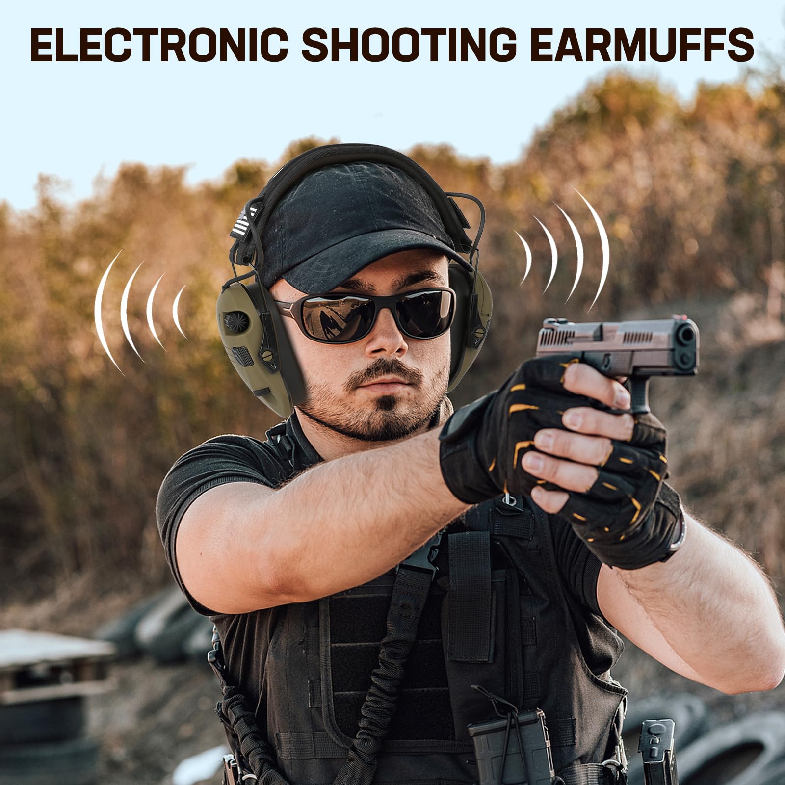 Floriogra Protección auditiva electrónica para disparar con amplificación de sonido 5X, protección activa del oído para rango de pistola