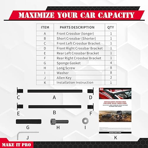 Vista 51 de KitsPro Barras transversales para portaequipajes de techo de 260 libras para Jeep Grand Cherokee 2011-2021