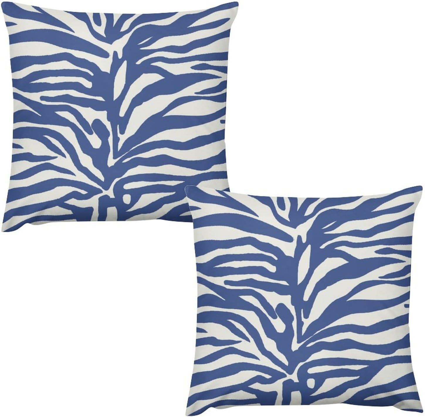 ArogGeld Tiger Print Blue and Beige Cushion Cover Set of 2 26"x26" Zebra Animal Print Sofa Pillowcase Chinoiserie Style Dutch Velvet Pillow Cover Case for Office Car Chair Sofa