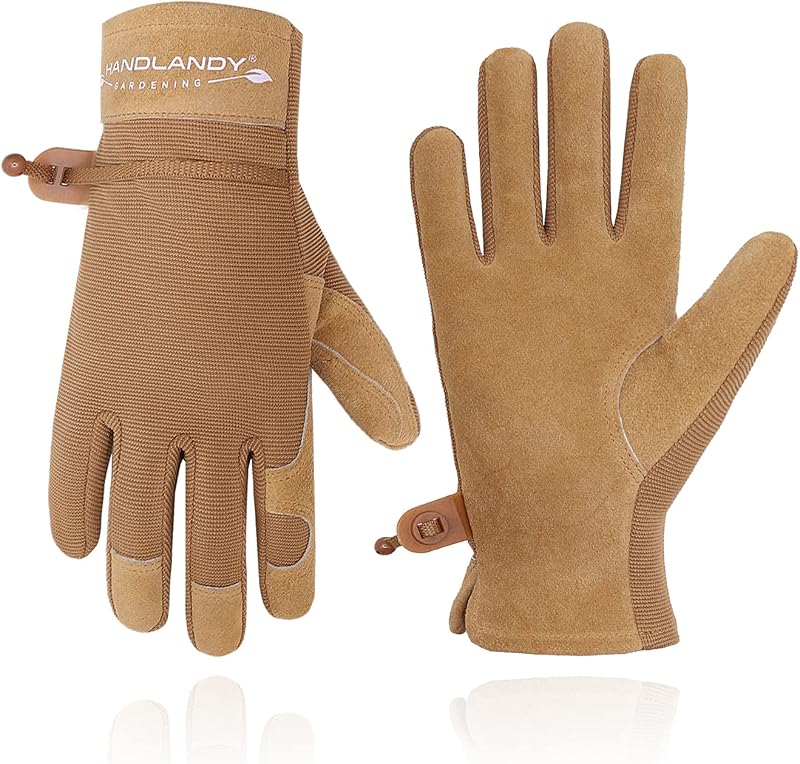 HANDLANDY Guantes de trabajo para mujer, guantes de jardinería de cuero transpirable para mantenimiento de patio, protección de manos con pantalla táctil