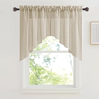 RYB HOME Swag Valances Short Linen Curtains - Semi Sheer Window Topper Tiers, Home Decor Light Filtering for Small Window RV Kitchen Bathroom, W 36 x L 36 inch, Beige, 2 Panels