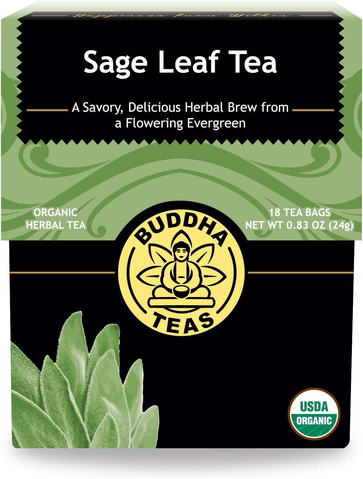 Buddha Teas Organic Sage Leaf Tea OU Kosher, USDA Organic, CCOF Organic, 18