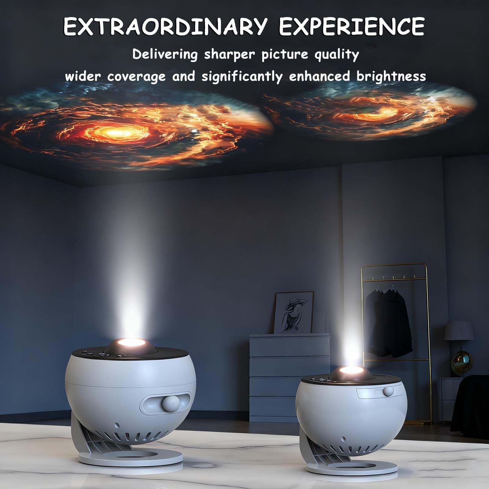 XoTiq Proiettore di Cielo Stellato, con 13 Dischi Film, Luce di Proiezione Galattica, con Funzione Timer, Riproduzione Bluetooth, Telecomando, Adatto per Decorazioni Domestiche/Relax/Feste. white