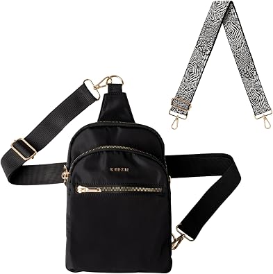 KEDZIE Roundtrip Convertible Sling Crossbody Bag Black & Interchangeable 2-Inch Bag Strap Wild Card