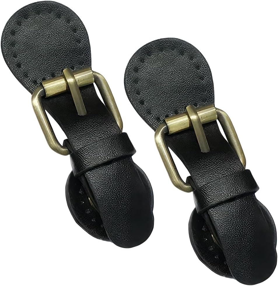 2PCS Genuine Leather Snap Closure Cloak Clasp Fasteners Sew on Toggles Buttons Cowhide Metal Coats Snap Buckle Clip Replacement Bag Tab Lock for Purse Jacket DIY Craft(Black)