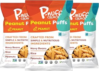 Pnuff Crunch Peanut Butter Puffs - Healthy Snacks, Low Calorie Snacks, Gluten Free Snacks, Vegan, High Protein, Keto, Office Snacks, Low Sugar, as Seen on Shark Tank - Original, 4 Oz Bag (Pack of 3)
