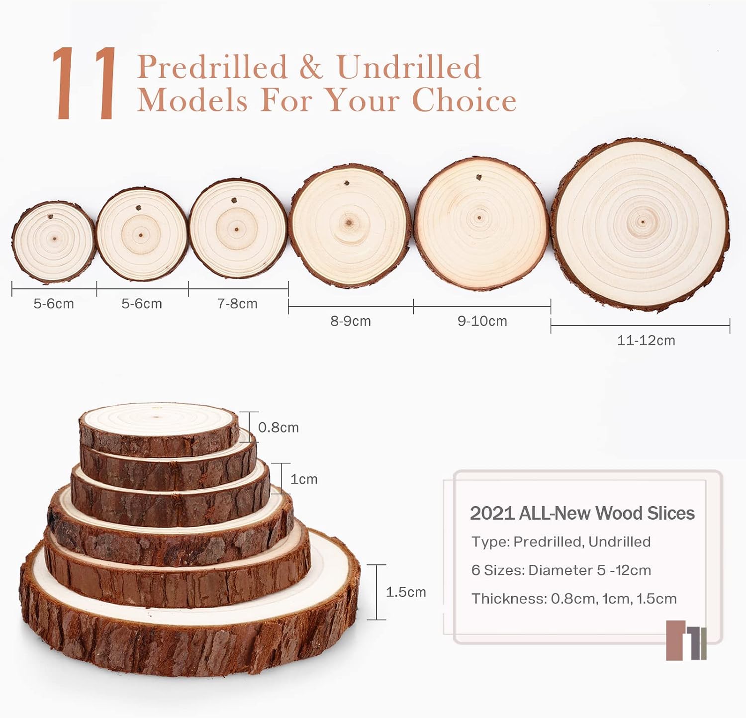 Wood Slices SOLEDI 22 PCS 3.5"-3.9" Craft Wood kit Unfinished Predrilled with Hole Natural Wooden Circles, Wood Circles Great for DIY Handmade Wedding Crafts, Xmas Ornaments and Home Decoration