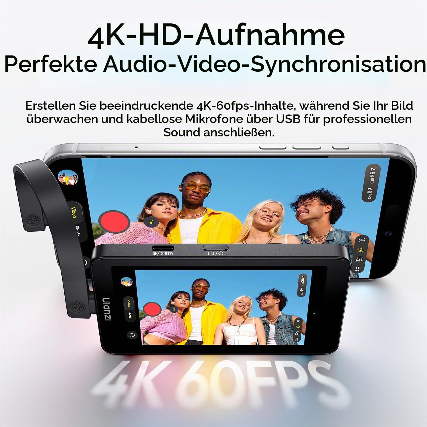 ULANZI VM1 Magnetischer Handy Selfie Monitor 3,97" IPS, 4K 60FPS Vlog Bildschirm, Magsafe Plug & Play, 3-Helligkeitsstufen, USB-C 60W für iPhone 17-15 Android Rückkamera, Live Streaming TikTok YouTube