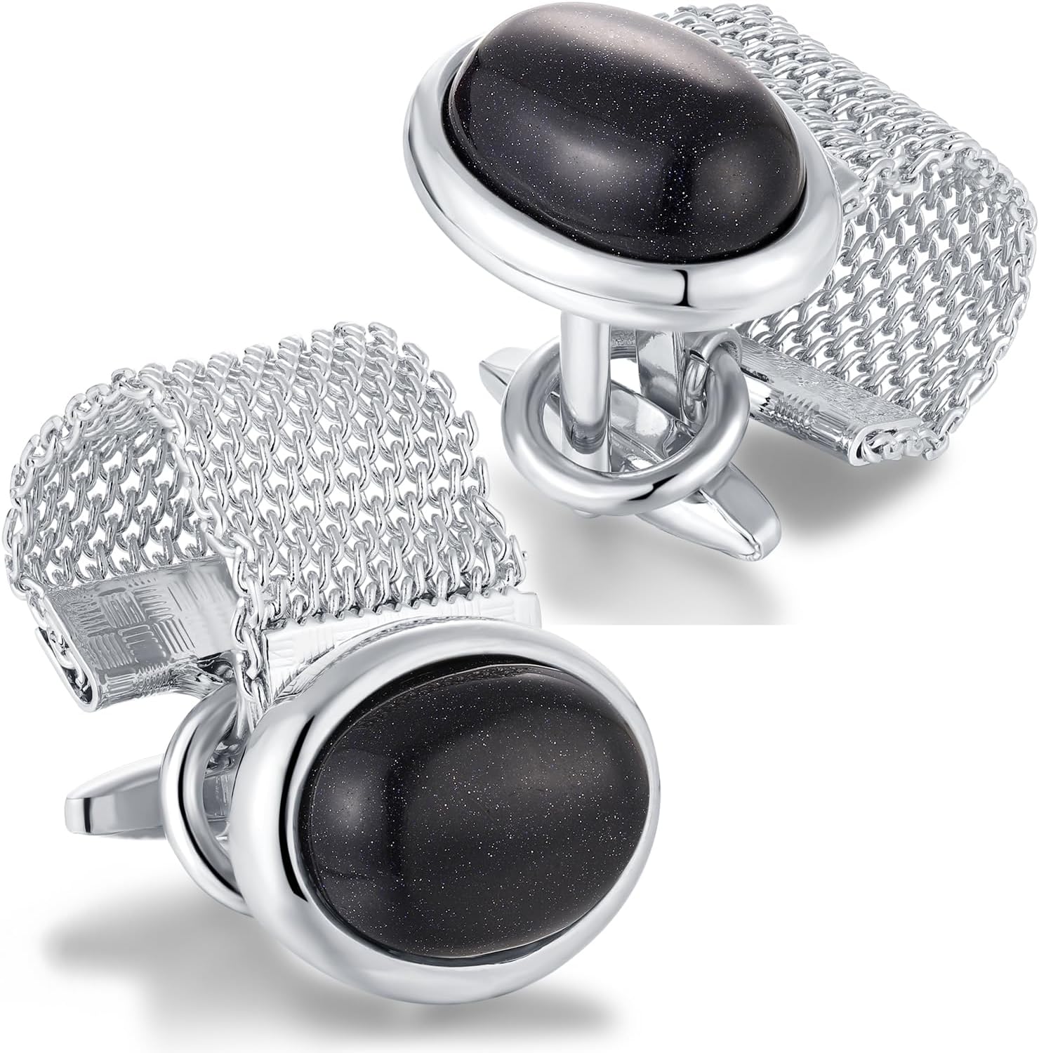 Mancuernillas para hombre con piedra negra y cadena