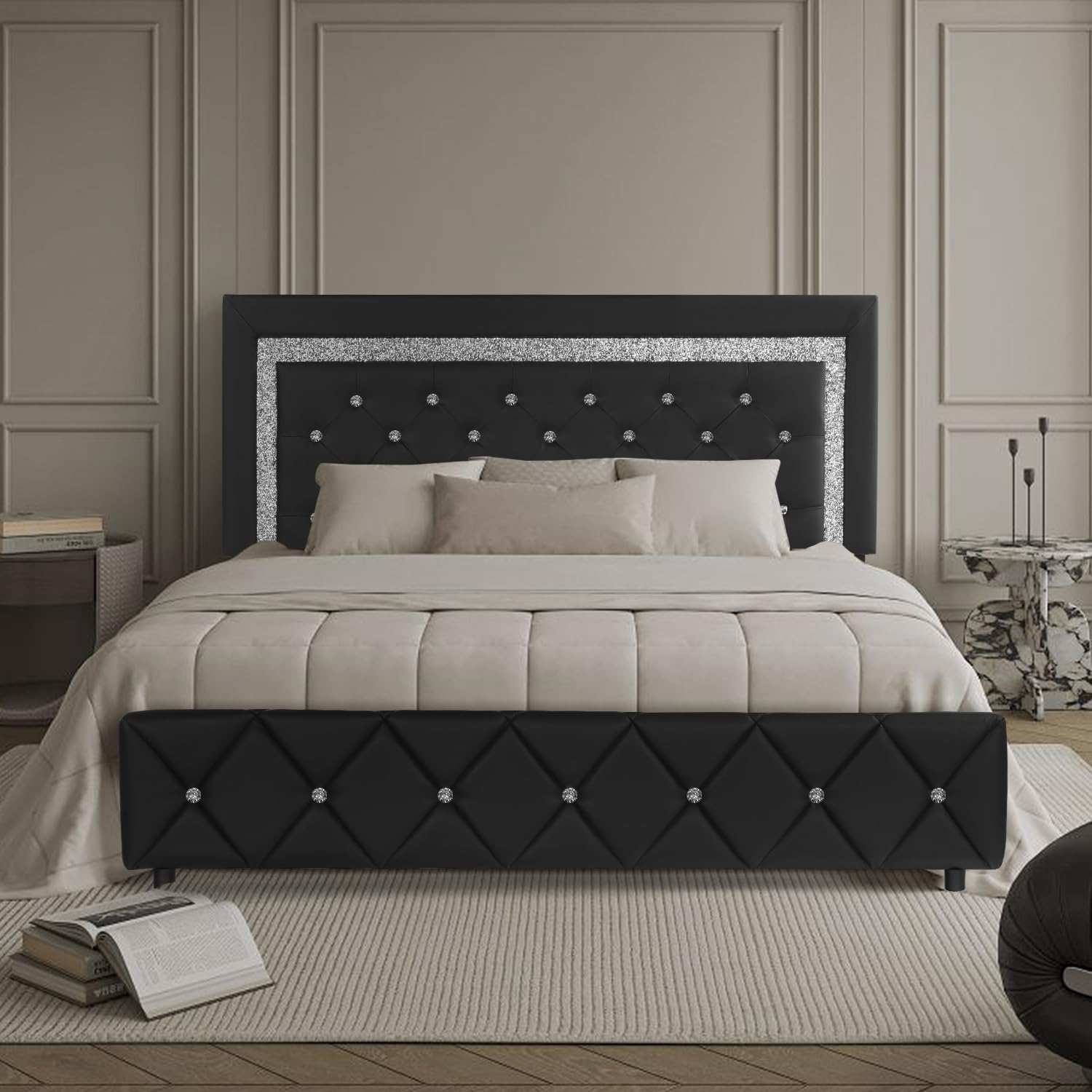 Homhougo Queen Bed Frame,Upholstered Platform Bed with