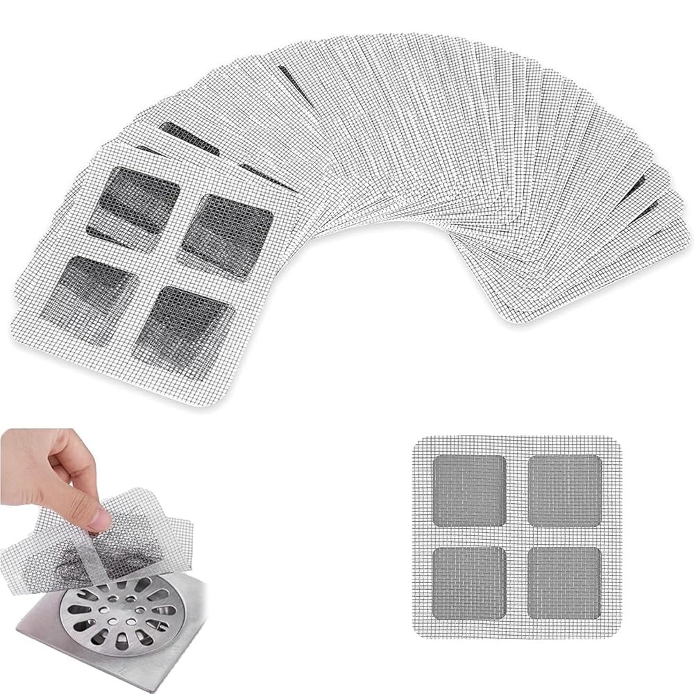 50 szt jednorazowych łapaczy włosów do odpływu prysznicowego, 10 x 10 cm, siatkowa naklejka na odpływ podłogowy, łapacz włosów na pokrywę odpływu prysznicowego, filtry pułapki na włosy, ochraniacz